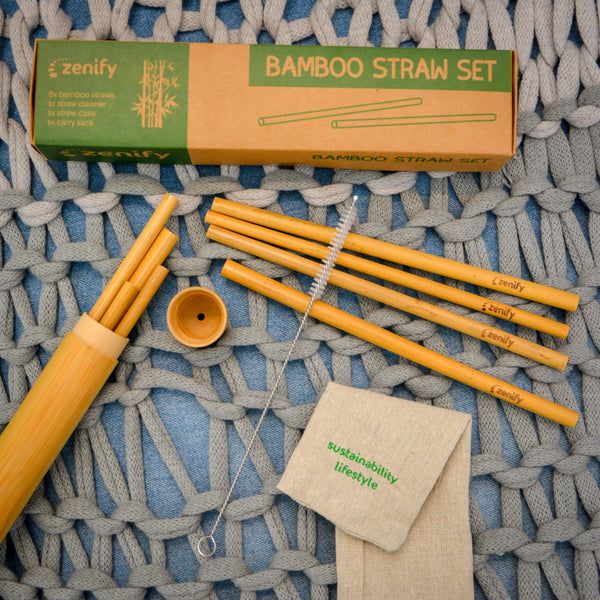 Bamboo Reusable Straws (Set of 8 with Case)