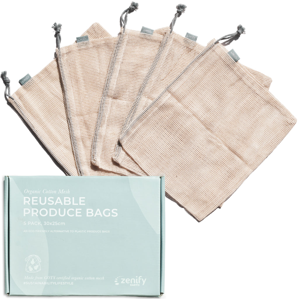 Reusable Produce Mesh Bag (5 Bags) - Organic Cotton